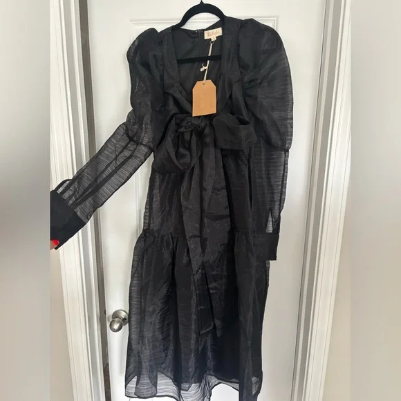 NWT LISTICLE Tulle Puff Sleeve Midi Cocktail Dress - Picture 3 of 3